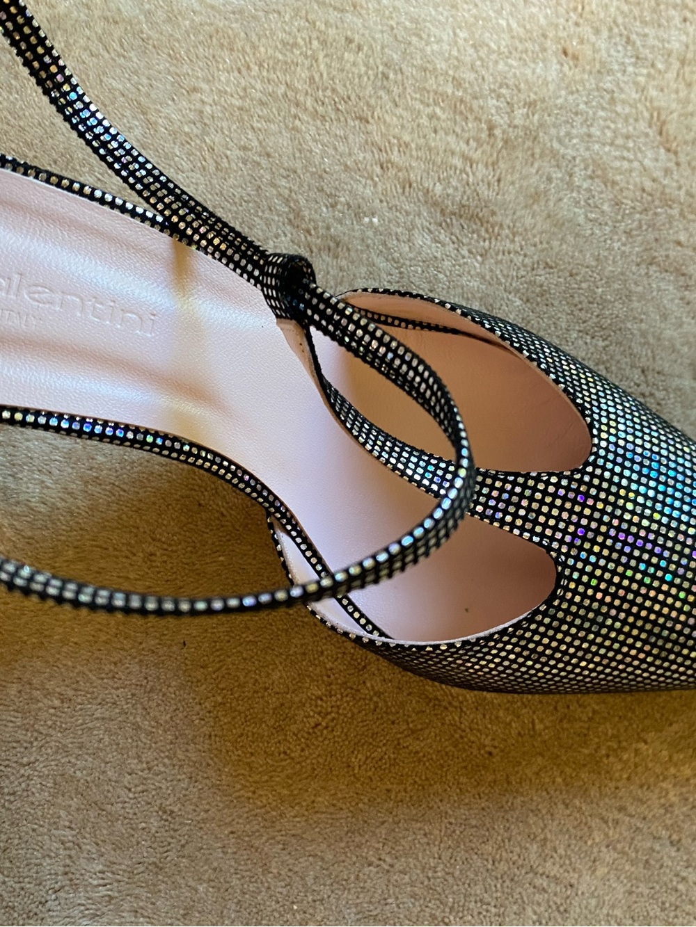 Black Iridescent Crystal Pointed-Toe Ankle-Strap Pump ( NEW )